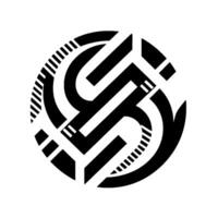Geometric Black and White Abstract Circle , Modern Emblem with Symmetrical Elements and Striated Details vector