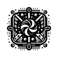 Intricate Black and White Swirl Pop Art Decorative Frame with Candy, Leaves, and Geometric Accents. vector