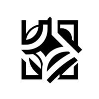 Abstract black and white geometric artwork within a square, featuring curvilinear and rectilinear shapes intersecting. vector
