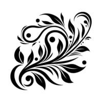 Elegant Black and White Flourish with Swirls, Leaves, and Dot Accents, Isolated on White Background. vector