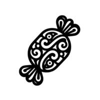Black and White Intricate Candy with Swirls and Ornate Detailing, Presented on a Clean White Background vector