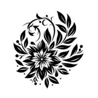 Intricate Black and White Floral A symmetrical composition featuring stylized flower and leaf elements on a white background. vector