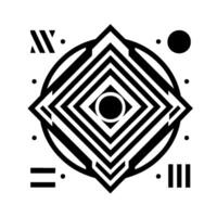 Geometric Black and White Optical Illusion Concentric Diamond, Circular Frame, and Minimalist Decorative Elements on White. vector
