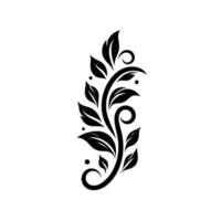 Elegant Black and White Floral , SShaped Branch with Leaf Clusters and Swirls on Clean White Background. vector