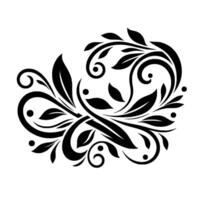 Elegant Black and White Floral Flourish Featuring Leaves, Swirls, and Dots on White Background vector