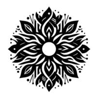 Symmetrical Black and White Mandala with Floral and Geometric Elements on a Pure White Background. vector