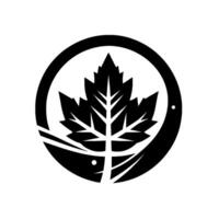 Stylized monochrome Canadian maple leaf within a circular border, abstract geometric , minimalist. vector