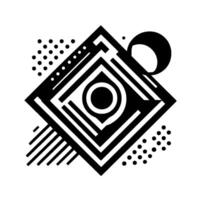 Abstract Black and White Geometric Featuring a Diamond Shape, Circles, and Parallel Lines vector