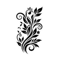 An elegant black floral pattern with stylized leaves, curls, and a small flower against a clean white backdrop. vector