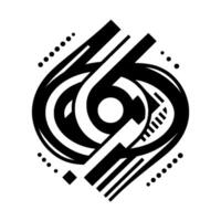 Abstract, Geometric in Black and White with a Central Circular Element and Decorative Dots. vector