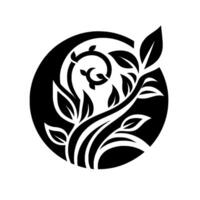 Monochromatic Black White Floral Twisting Vines, Leafy Branches, and a Circular Border. vector