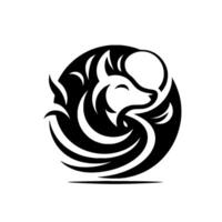 A stylized black and white circular featuring a serene fox , incorporating flowing lines and organic elements with a minimalist aesthetic. vector