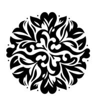 Intricate symmetrical black and white floral mandala with elegant leaf and swirl patterns on a clean white background. vector