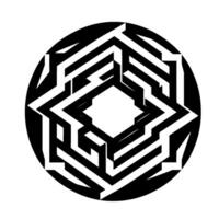 A mesmerizing black and white geometric featuring a complex labyrinthine pattern within a circular frame, creating a sense of depth. vector
