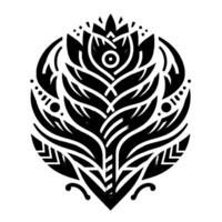 Symmetrical Black and White Floral with Geometric Elements, a Striking Illustration on a White Background. vector
