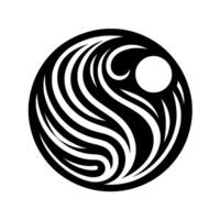 Circular, Black and White Abstract with Flowing Lines and a Crescent, Resembling a stylized Eye or Storm. vector