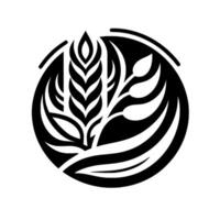 Stylized Black and White Wheat Emblem Within Circle Frame, Emphasizing Agriculture, Harvest, and Natural Elements. vector