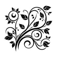 Elegant Black Floral with Leaves, Berries, and Swirls on a White Background, Creating a Modern, Organic Aesthetic. vector