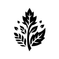 Black and white minimalist botanical illustration of various leaf shapes arranged symmetrically, set against a blank white backdrop. vector