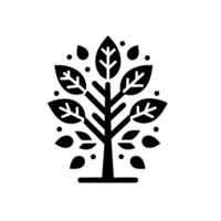 Simplified Black and White Stylized Tree A symmetrical of a tree with stylized leaves and circular elements, conveying natures essence. vector