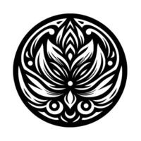 Intricate Black and White Lotus Mandala Within a Circular Frame A Detailed Decorative, Aesthetic, and Symbolic . vector