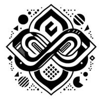 Intricate Black and White Geometric Mandala A symmetrical composition of interwoven lines, stylized shapes, and dot patterns, creating a modern abstract . vector