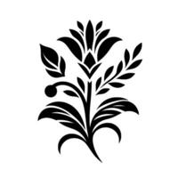 Intricate Black Floral Featuring a Stylized Flower and Leaf Arrangement on a Clean White Background. vector