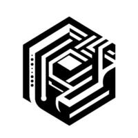Intricate Hexagonal Abstract Geometric Black and White with Interlocking Shapes and Bold Lines on Isolated White Background. vector