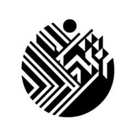 Abstract Geometric in a Circle Black and White Lines, Triangles, and a Dot on a White Background. vector