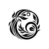 Abstract black floral , circular composition, stylized leaves, symmetrical, minimalist, on a white background. vector