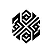 Bold Black White Geometric Hexagon A Symmetrical Pattern with Interlocking Shapes on a White Background. vector