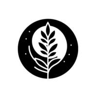 Minimalist Black and White Wheat Stalk Inside Circle with White Moonlike Background and Constellation Elements. vector