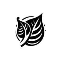 Artistic Black and White Botanical Illustration Featuring Two Overlapping Leaves Within a Circular Frame, Minimalist . vector