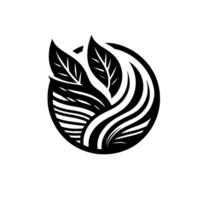 Modern minimalist emblem of three stylized leaves and flowing elements enclosed in a black circle, on a white background. vector