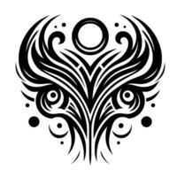 Symmetrical, Black and White Tribal with Swirls, Circles, Lines, and Angular Shapes, Isolated on White Background. vector