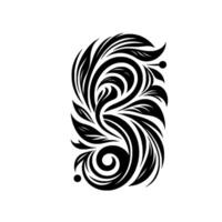 Bold Black and White Floral , Spiraling Leaves and Delicate Elements in Symmetrical Pattern, Isolated on a White Background vector