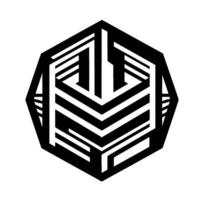 Geometric Octagon with Interlocking Line Art in Black and White, Creating a D Optical Illusion on a White Background. vector