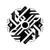 Geometric Abstract A symmetrical black and white with interwoven lines, a central circle, and dotted accents, creating a modern aesthetic. vector