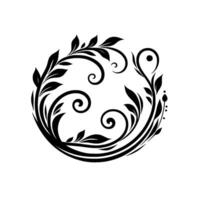 Elegant Black Botanical Ornament, a Circular Composition of Leaves, Swirls, and Delicate Floral Elements on a White Background. vector