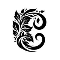 Black and white floral flourish with stylized leaves, curls and dots, creating an elegant and symmetrical pattern. vector