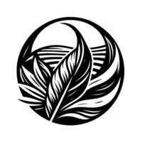 Stylized Black and White Illustration of Tropical Foliage Enclosed within a Circular Frame. vector