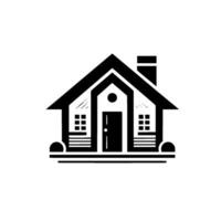 illustration of a stylized, monochromatic house with a chimney, windows, and a door, set against a white backdrop. vector