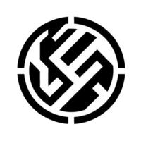 Circular Geometric Emblem Bold Black and White with Interlocking Shapes and Negative Space, Isolated on White. vector