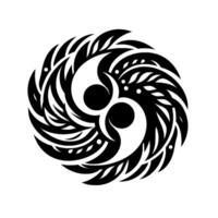 Abstract YinYang Mandala Black and White Swirling Leaves , Circular Pattern, Minimalist Artwork, Symbolic Balance. vector