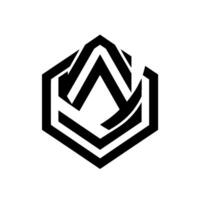 Geometric Black and White A Hexagon with Intertwined Angular Shapes, Modern Abstract . vector
