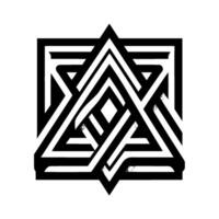 Abstract geometric black and white featuring a star within a square, layered with stripes, creating depth and shadow. vector