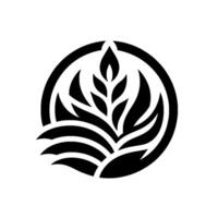 Bold Black White Floral Emblem Featuring Abstract Leaves and Organic Shapes within a Circular Frame, Representing Natures Beauty. vector