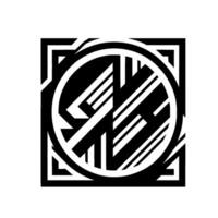 Geometric Abstraction A Black and White, Circular and Angular within a Square Frame with Sharp Lines, High Contrast and Impact. vector