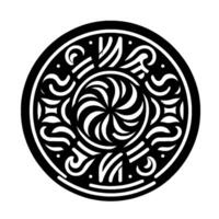 Intricate Black White Circular with Swirling Center and Ornamental Patterns on White Background. vector