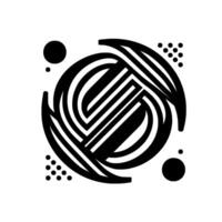 Geometric Black and White Composition Featuring a Circular with Intersecting Arcs, Lines, and Scattered Dots, on a White Background. vector